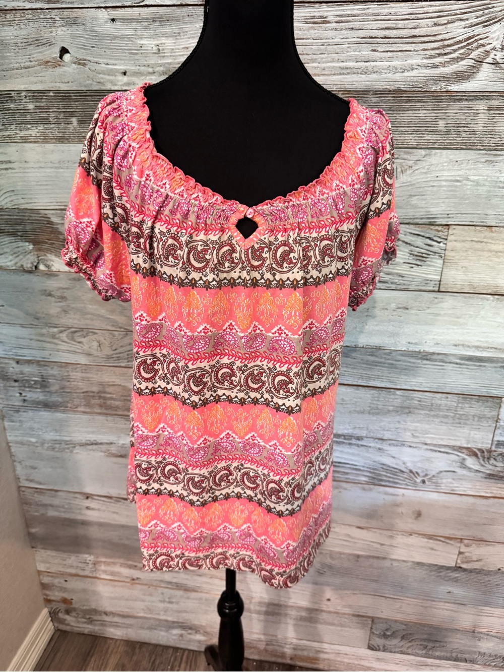 NWT Women's Pink Patterned Peasant Top